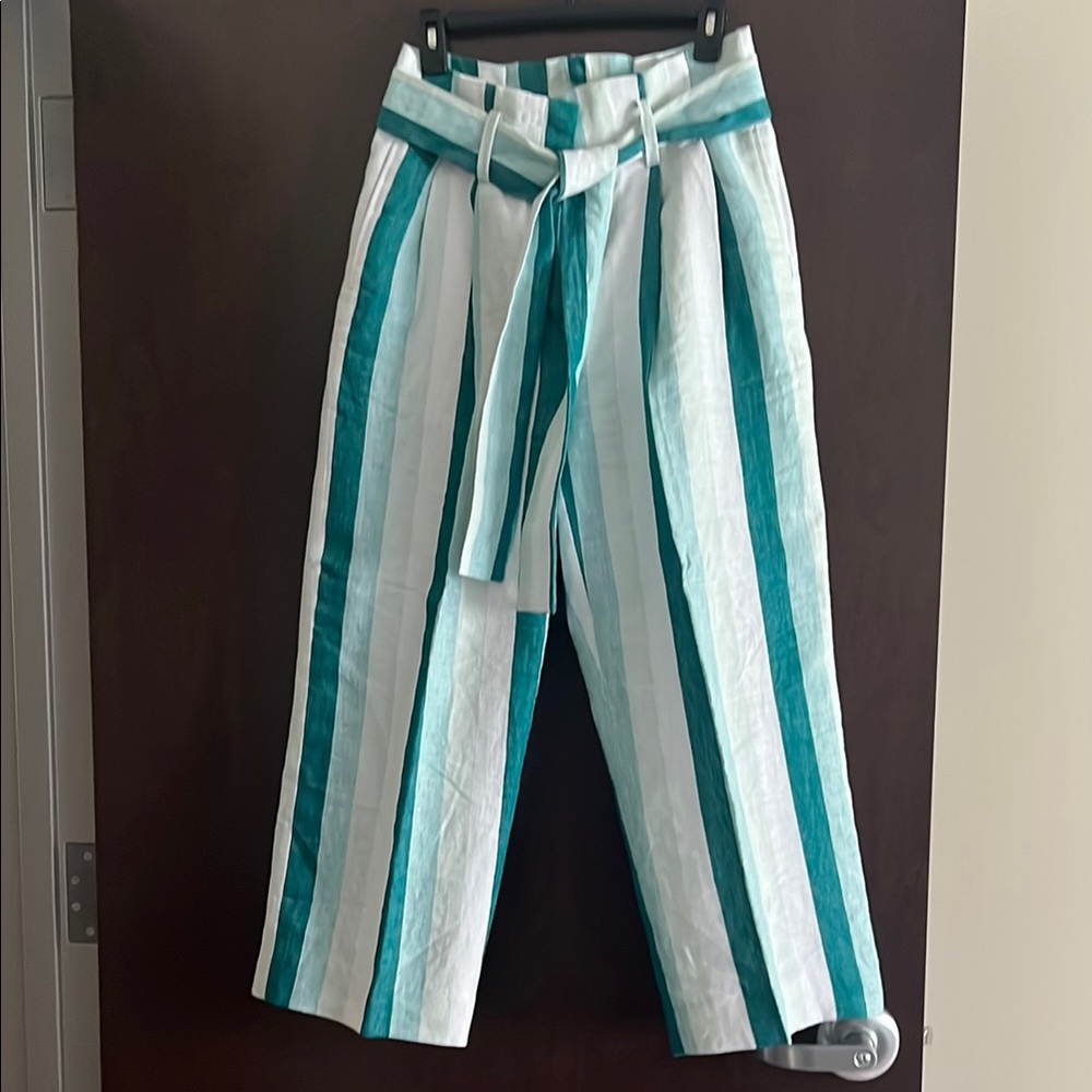 J. Crew Wide Leg Linen Striped Pants